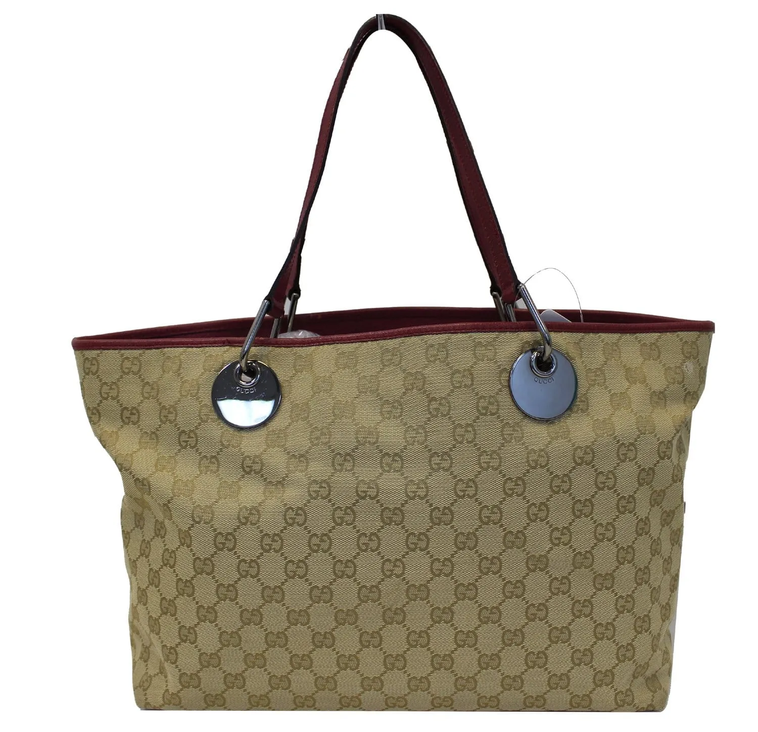 GUCCI Eclipse Beige Red GG Canvas Leather Tote Bag