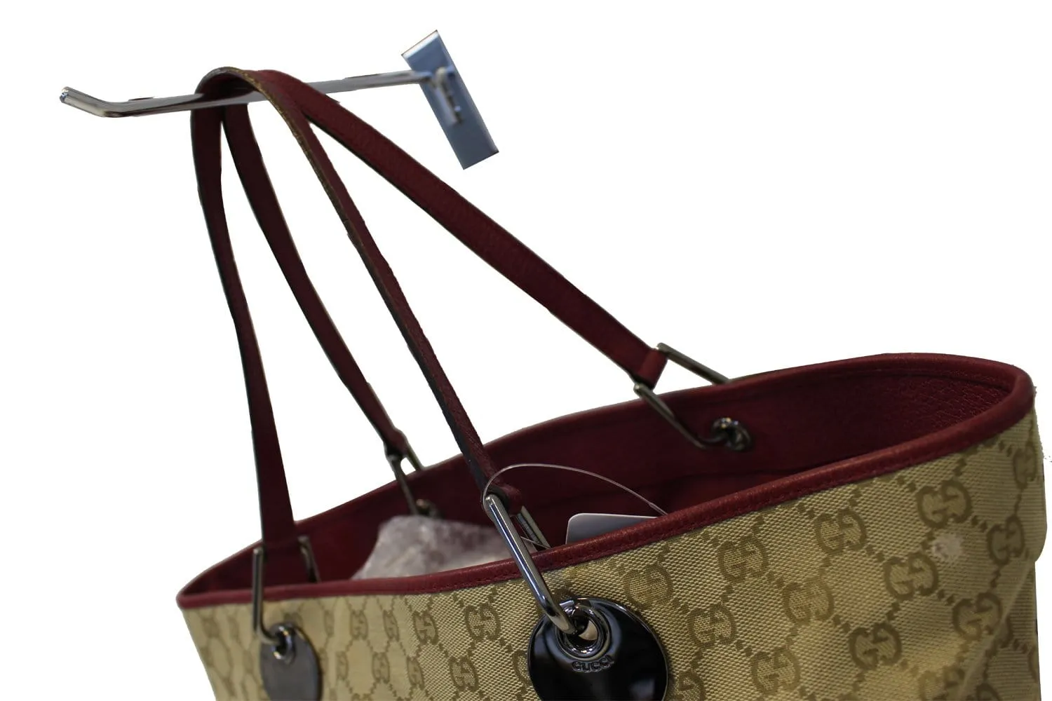 GUCCI Eclipse Beige Red GG Canvas Leather Tote Bag