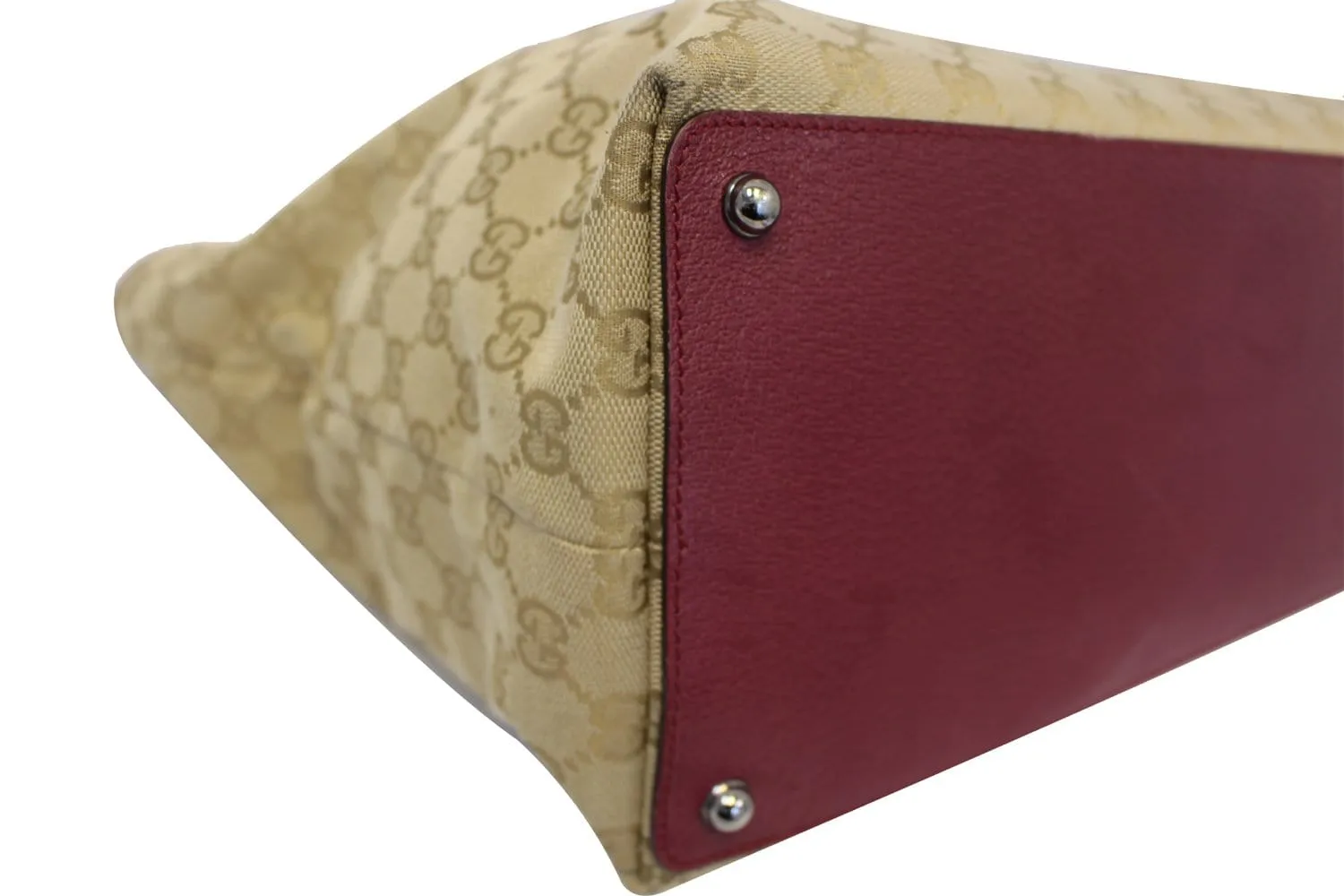 GUCCI Eclipse Beige Red GG Canvas Leather Tote Bag