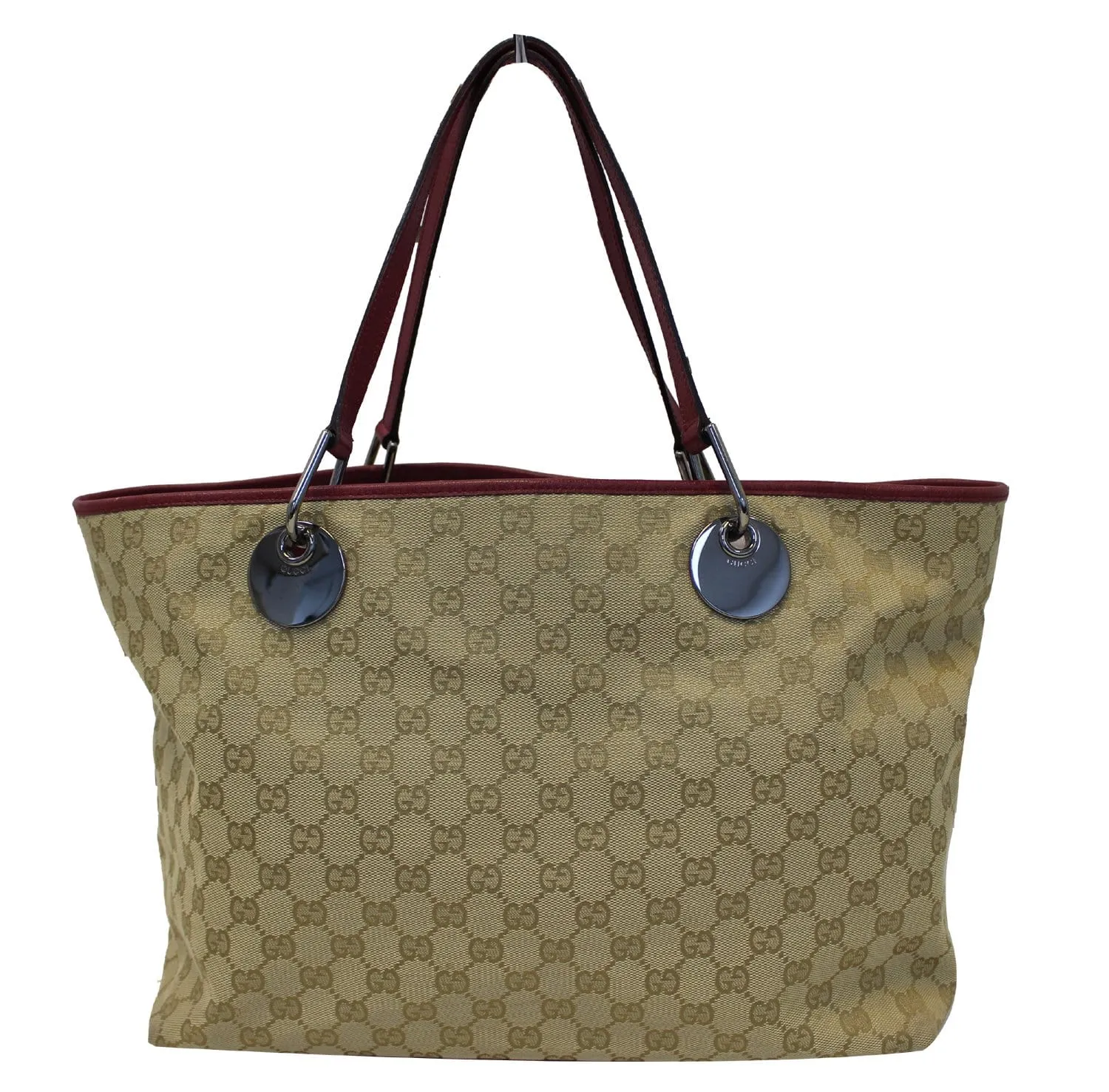 GUCCI Eclipse Beige Red GG Canvas Leather Tote Bag