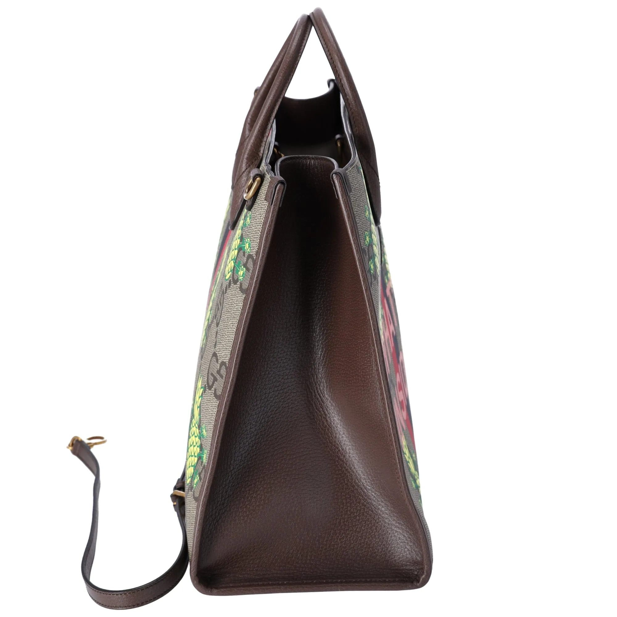 GUCCI Pineapple Tote Bag 659980 Brown Yellow Multi PVC Leather