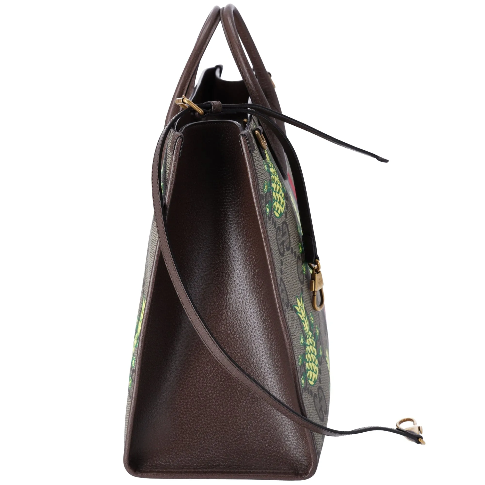 GUCCI Pineapple Tote Bag 659980 Brown Yellow Multi PVC Leather