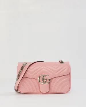 Gucci Pink Matelassé Leather GG Marmont Small Shoulder Bag