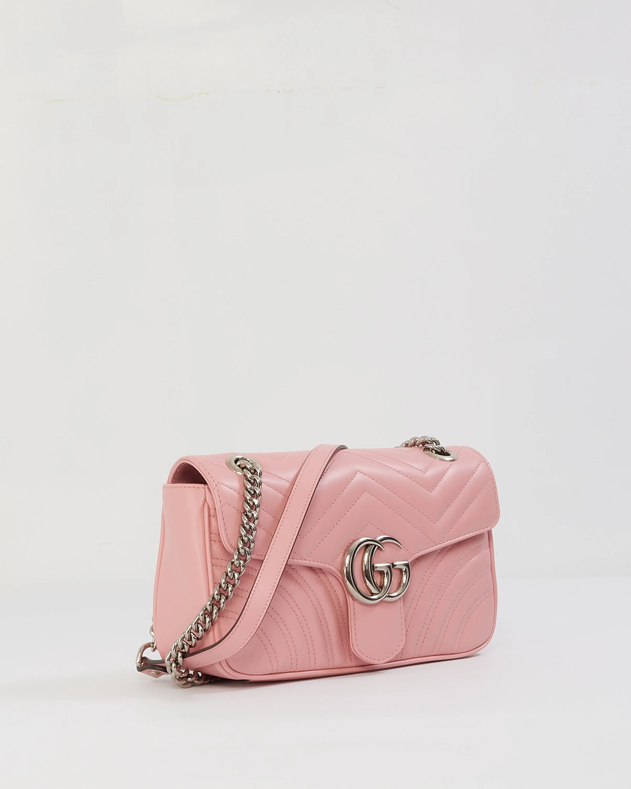 Gucci Pink Matelassé Leather GG Marmont Small Shoulder Bag