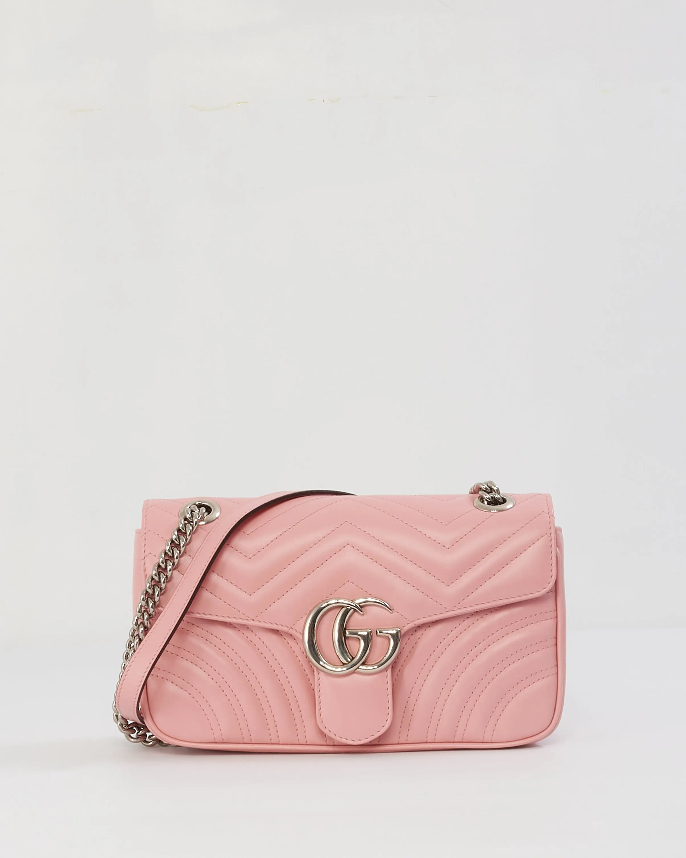 Gucci Pink Matelassé Leather GG Marmont Small Shoulder Bag