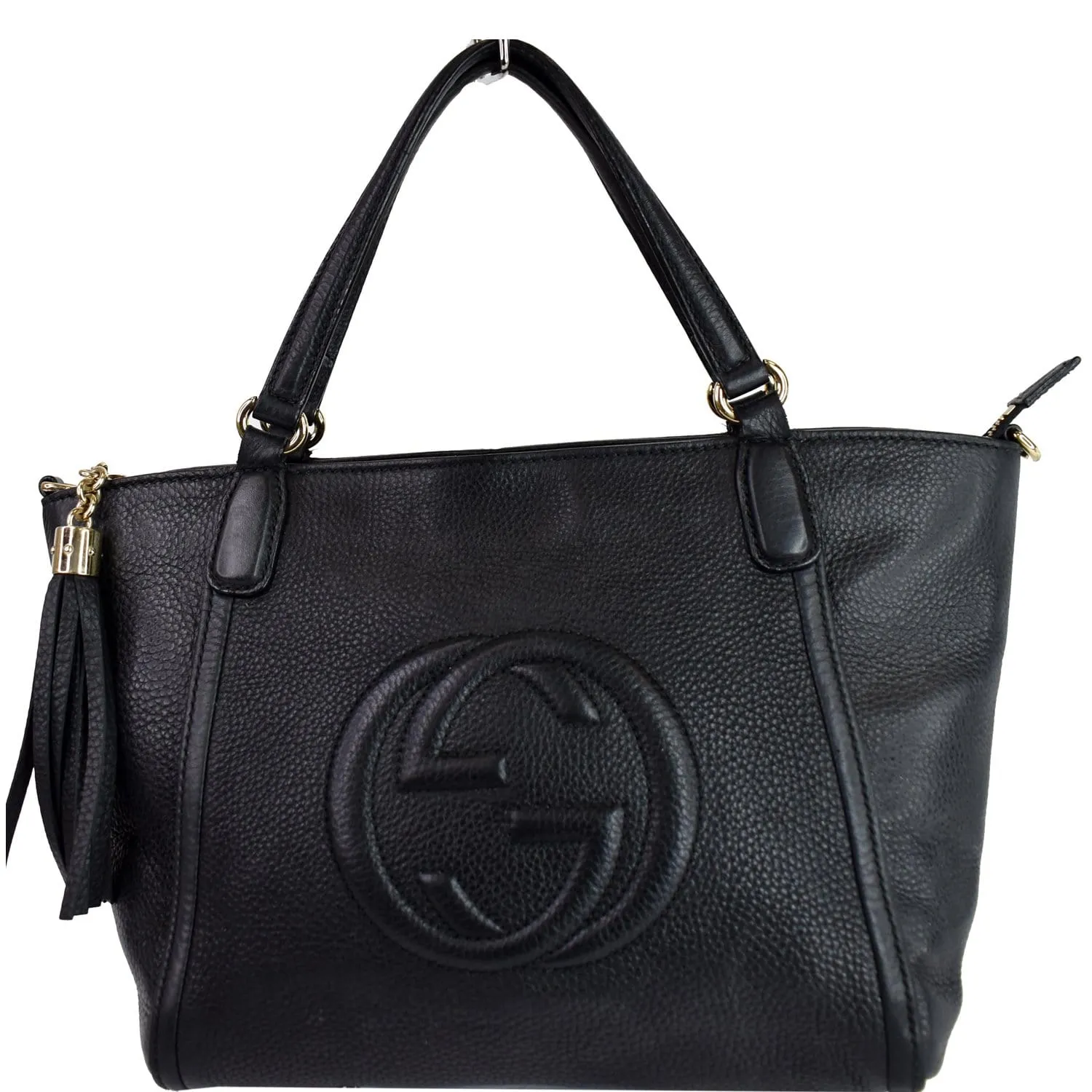 GUCCI Soho Tassel Pebbled Leather Top Handle Bag 369176 Black