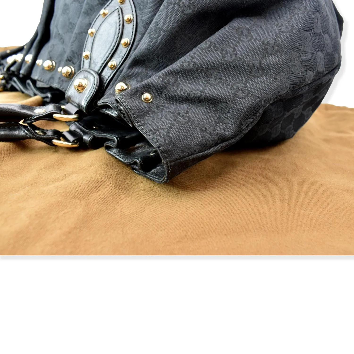 GUCCI Studded Pelham Large GG Canvas Tote Black 203626