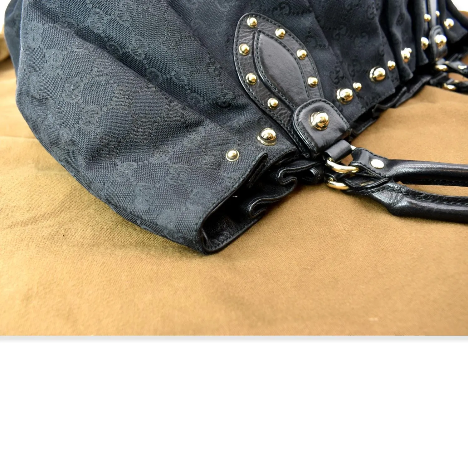 GUCCI Studded Pelham Large GG Canvas Tote Black 203626