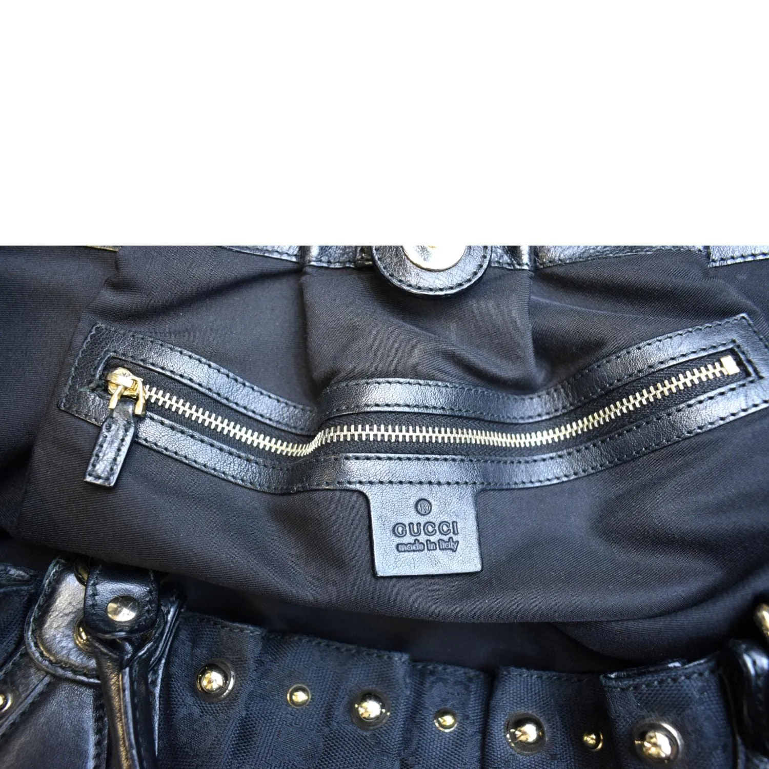 GUCCI Studded Pelham Large GG Canvas Tote Black 203626