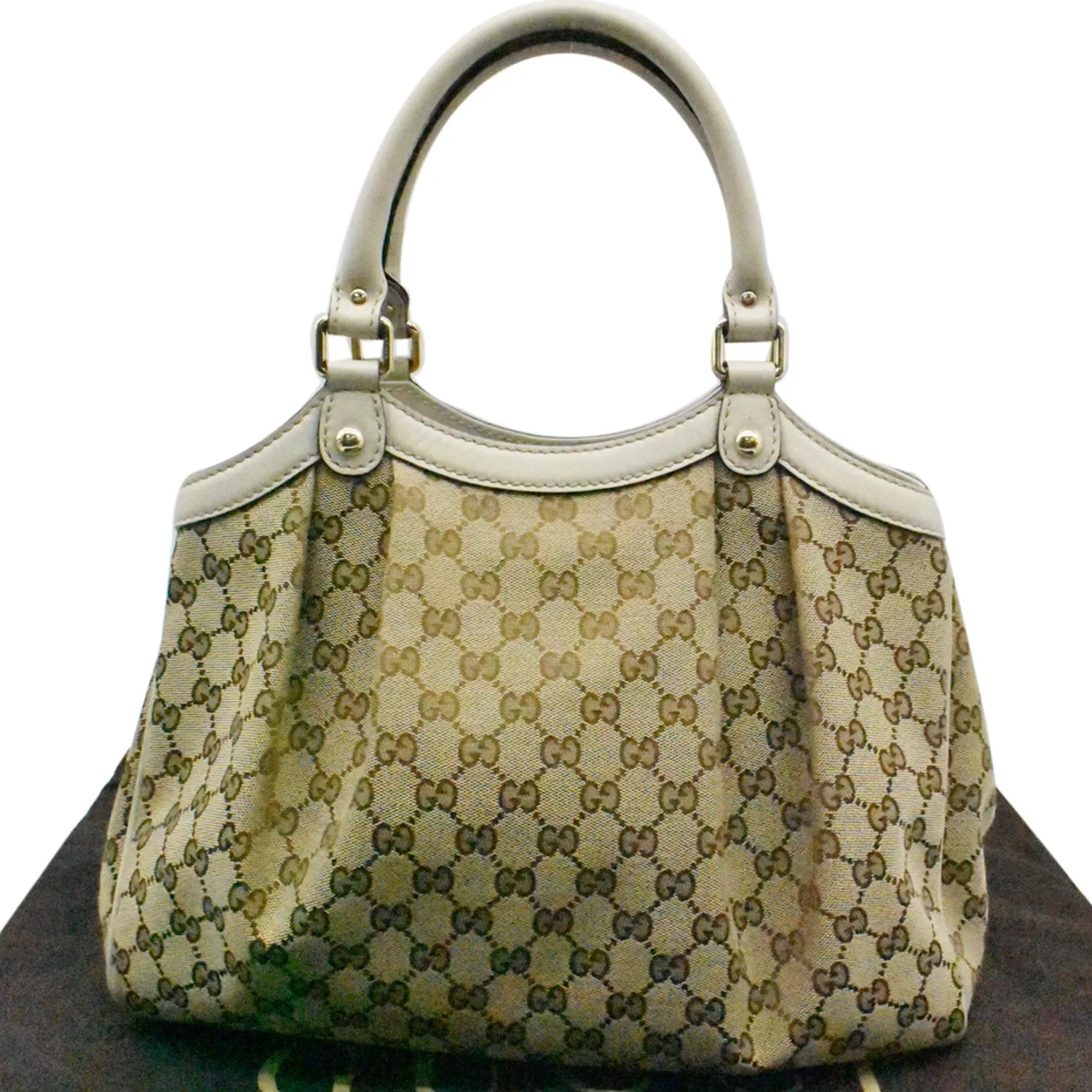 GUCCI Sukey Medium GG Canvas Tote Bag Beige 211944