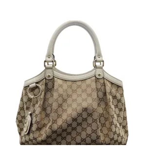 GUCCI Sukey Medium GG Canvas Tote Bag Beige 211944