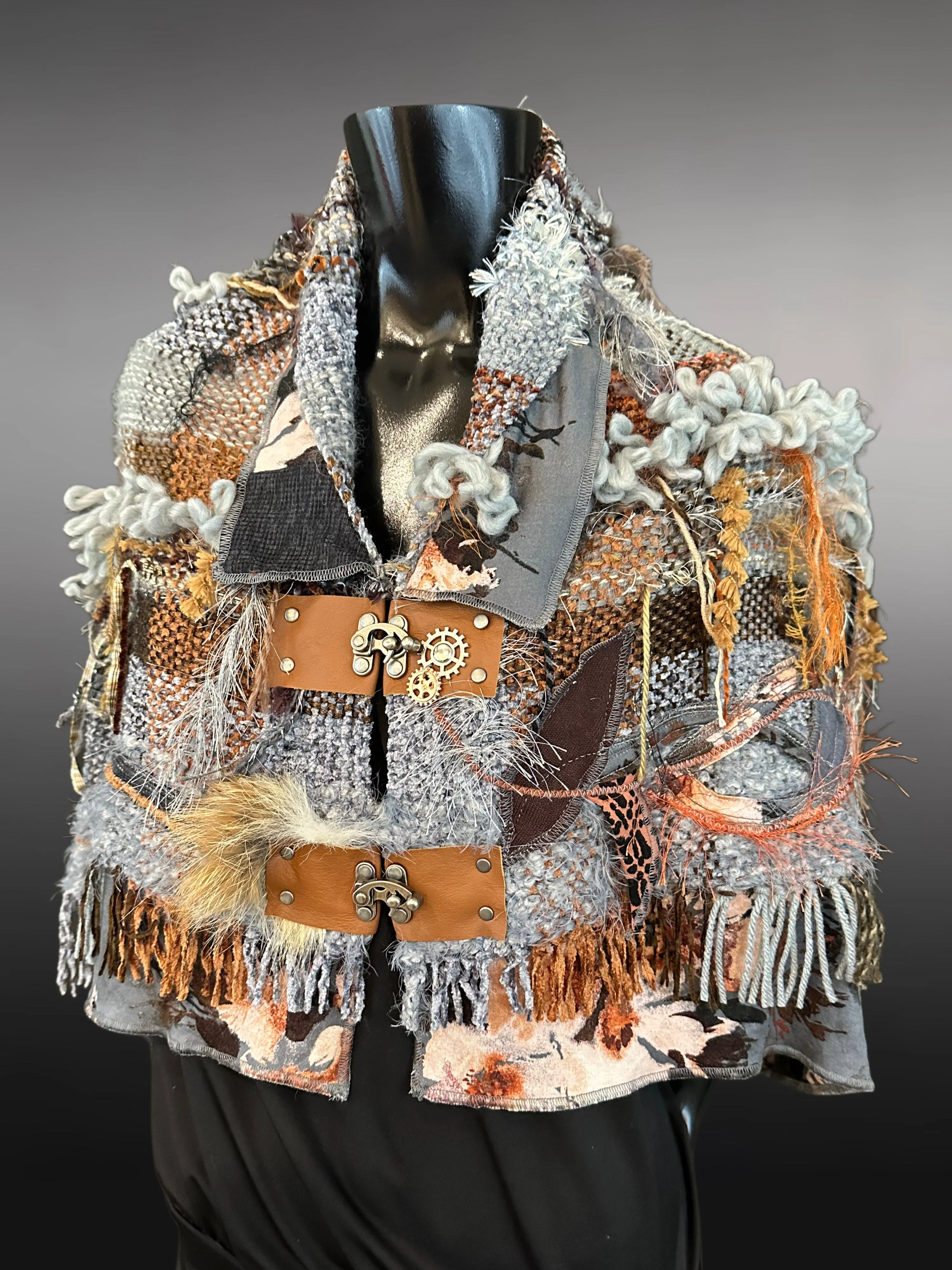 Hand Woven Poncho for women, gray indie clothing