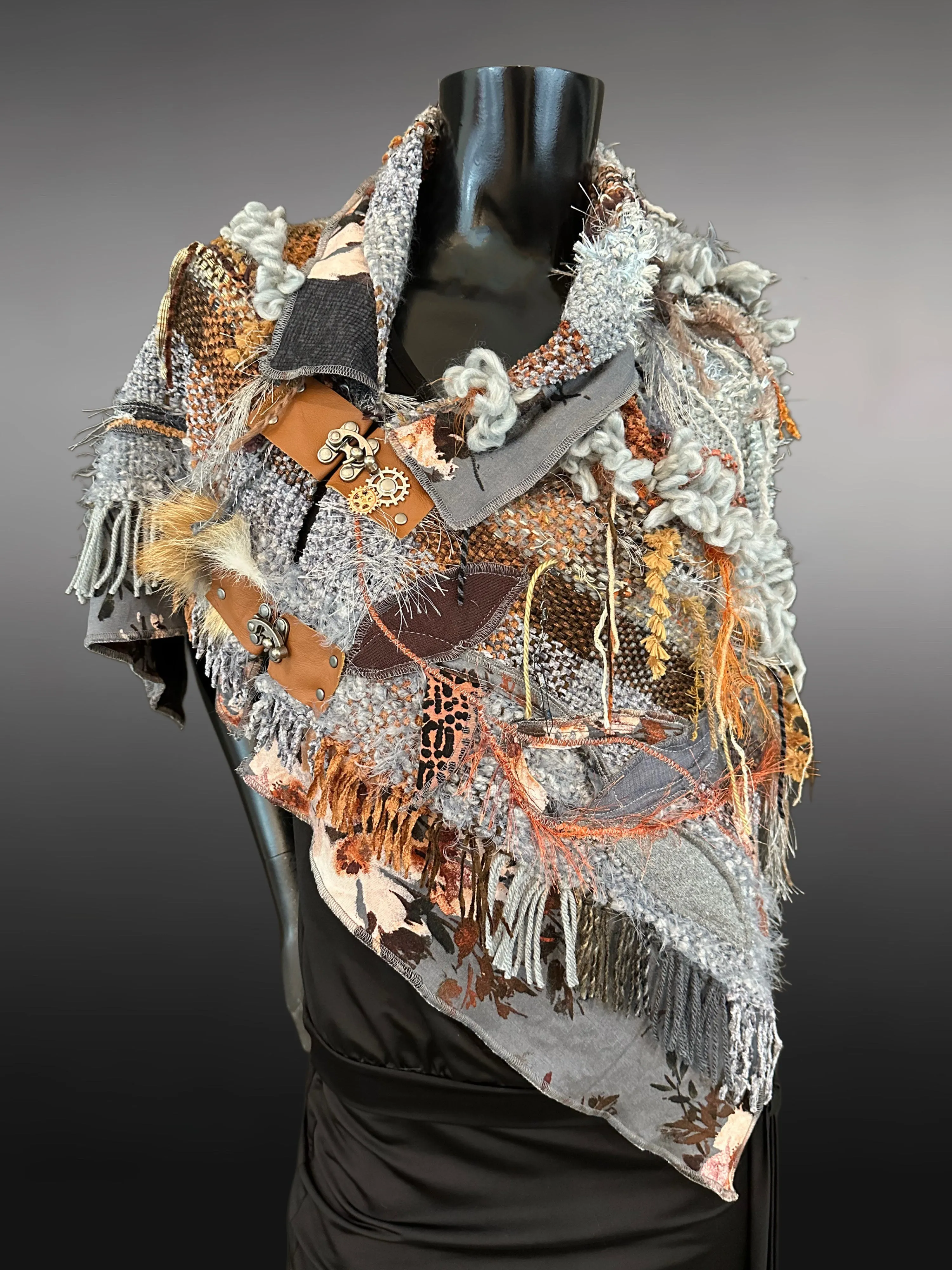 Hand Woven Poncho for women, gray indie clothing