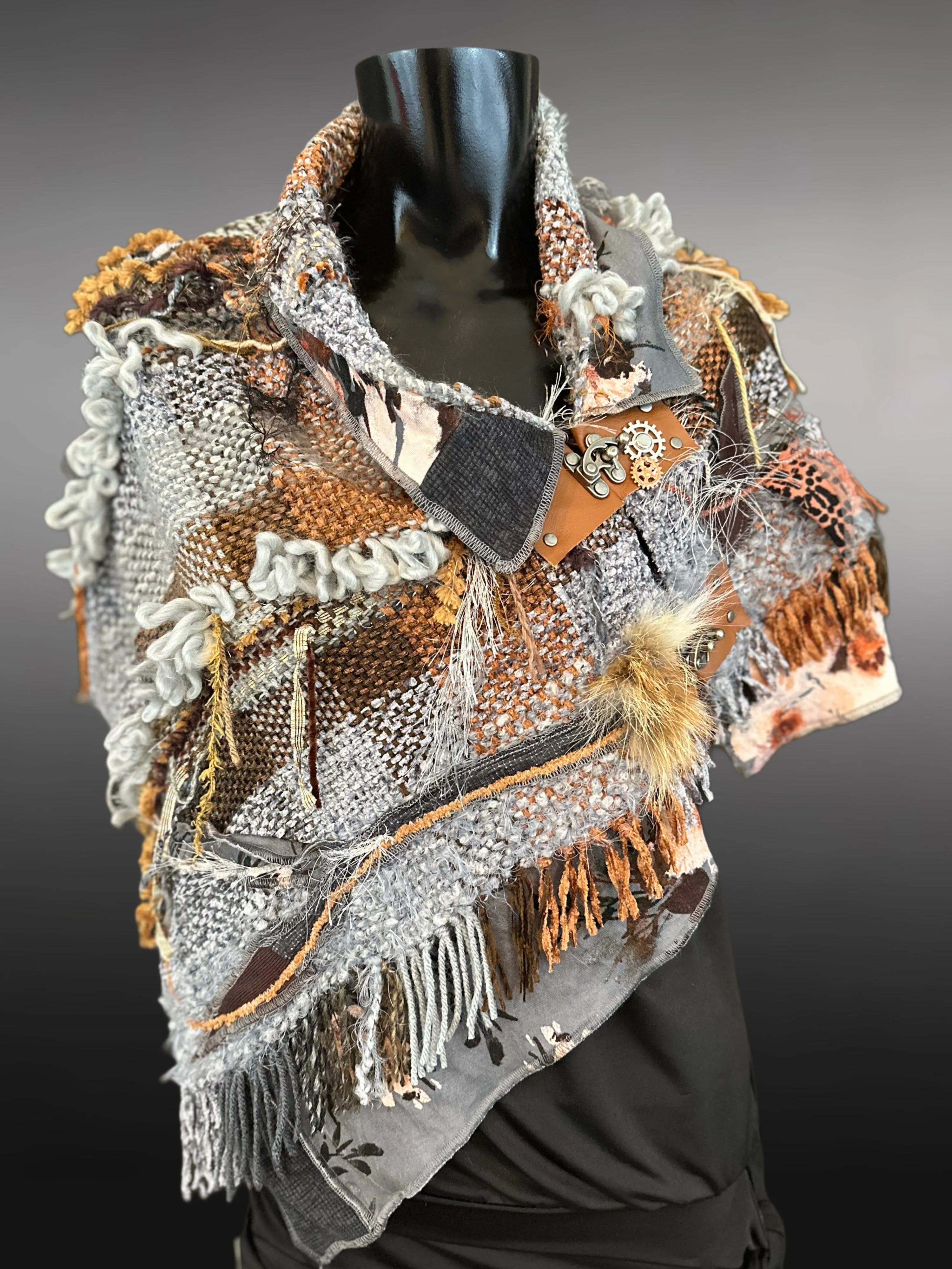 Hand Woven Poncho for women, gray indie clothing