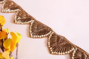 Handmade Antique Gold Embroidered Trim Vine Lace - 1 Yard