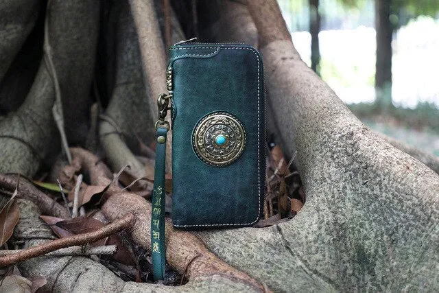 Handmade Women Manual Dyeing Wallets Purses Men Clutch Vegetable Tanned Leather Wallet Parts that can be rotated