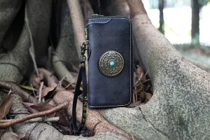 Handmade Women Manual Dyeing Wallets Purses Men Clutch Vegetable Tanned Leather Wallet Parts that can be rotated