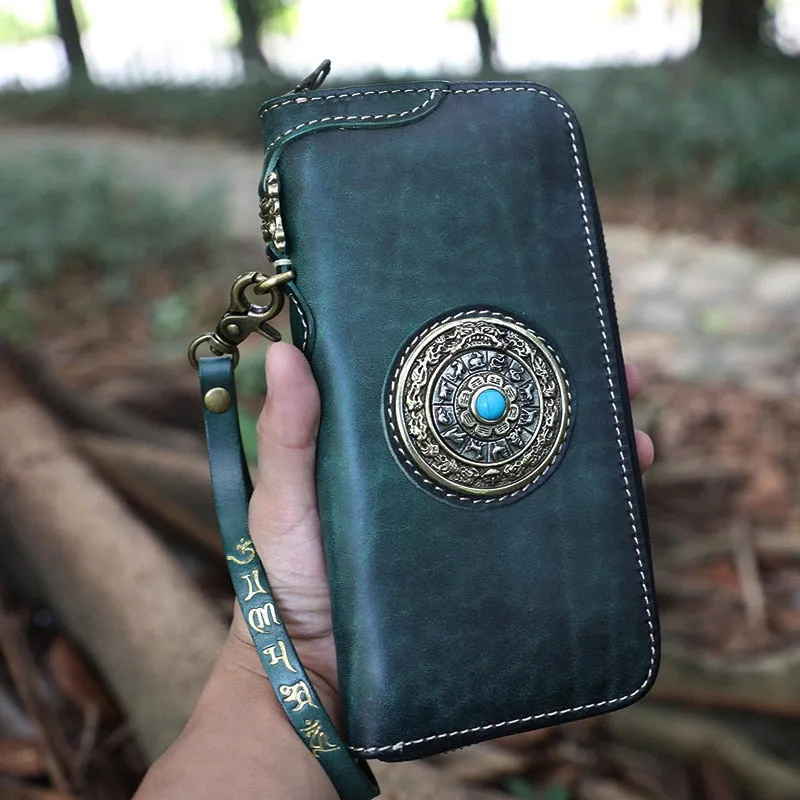 Handmade Women Manual Dyeing Wallets Purses Men Clutch Vegetable Tanned Leather Wallet Parts that can be rotated