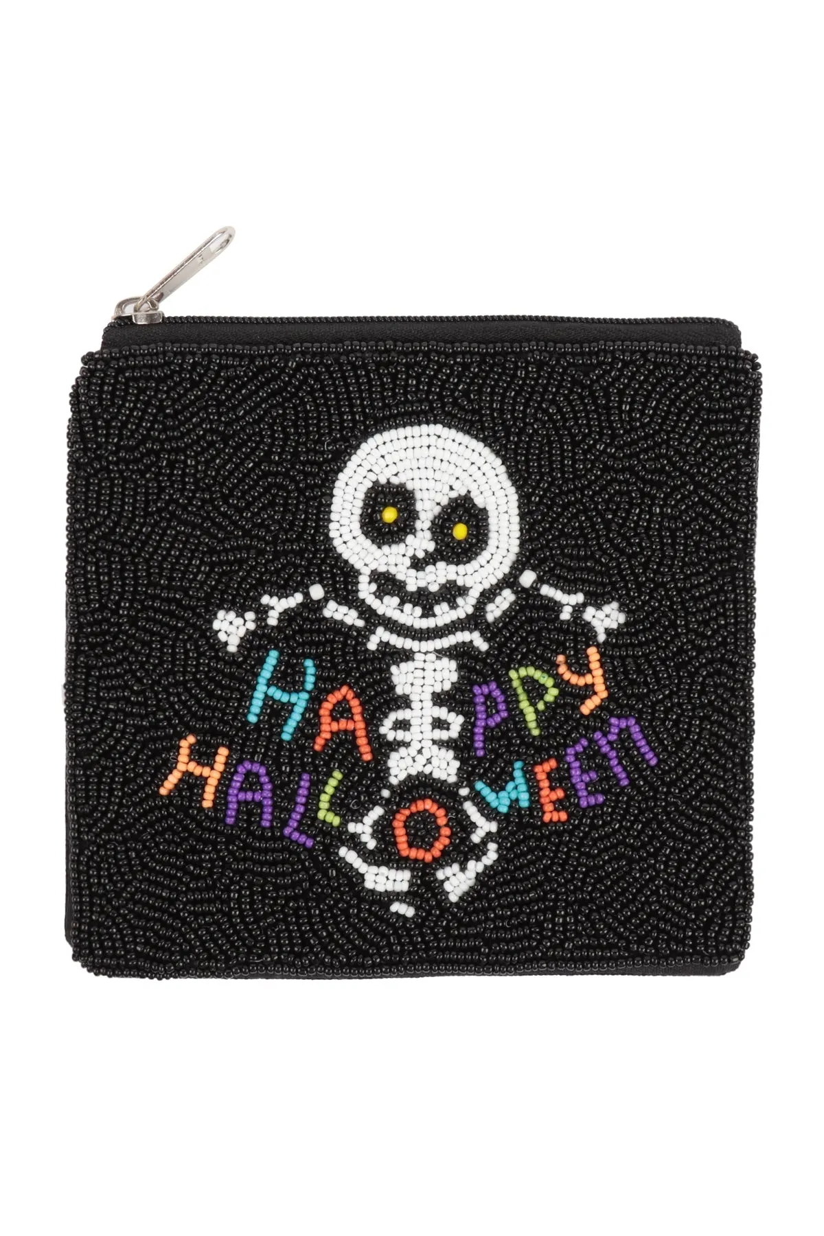 HAPPY HALLOWEEN SKULL SEED BEADS COIN POUCH