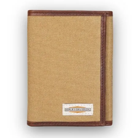 Harley-Davidson® Men's Patch Cotton Canvas & Leather Tri-Fold RFID Wallet