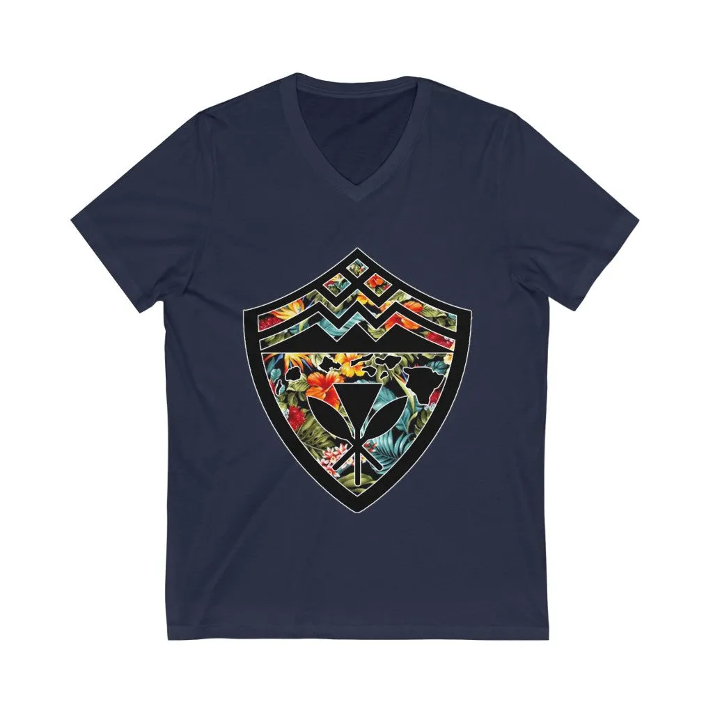 Hawaii Floral Shield Jersey Short Sleeve V-Neck Tee