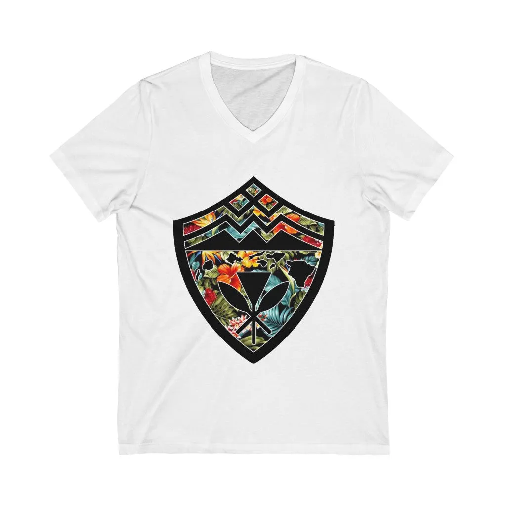 Hawaii Floral Shield Jersey Short Sleeve V-Neck Tee