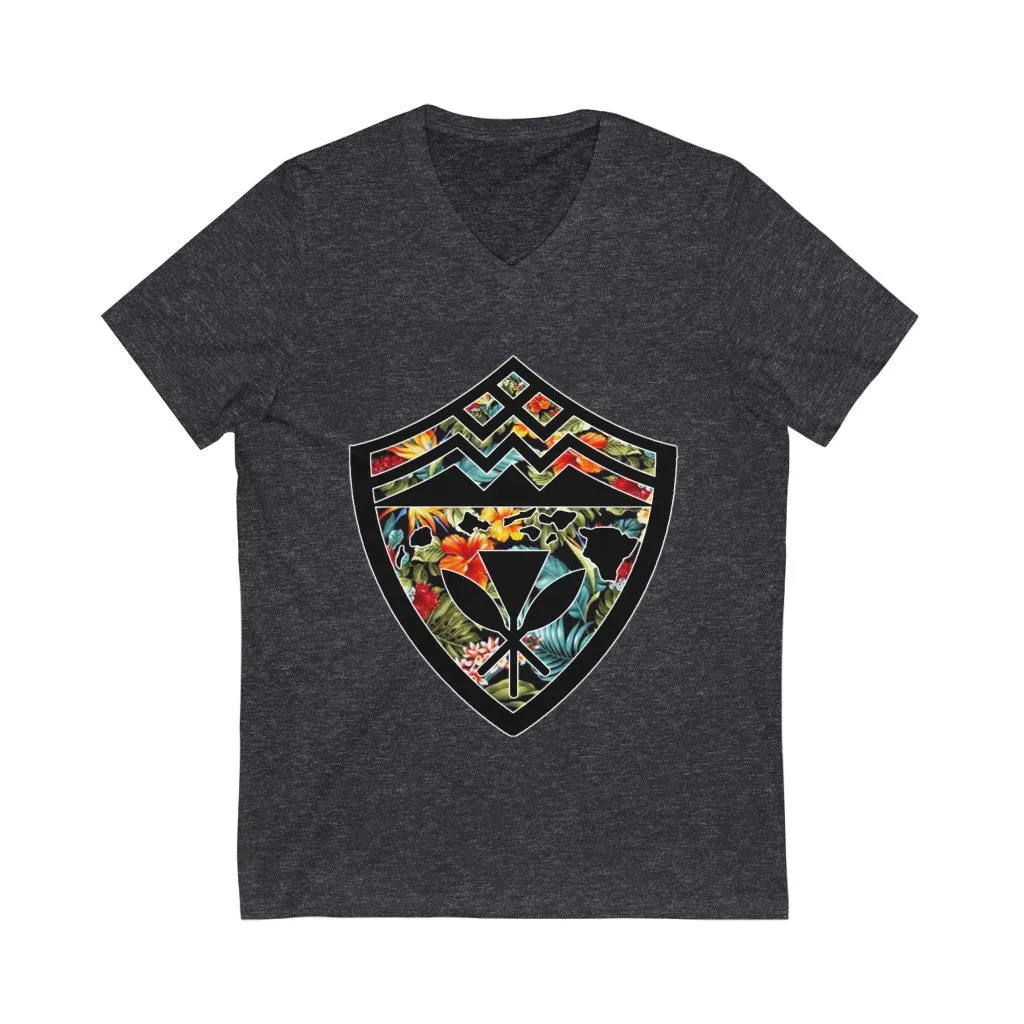 Hawaii Floral Shield Jersey Short Sleeve V-Neck Tee