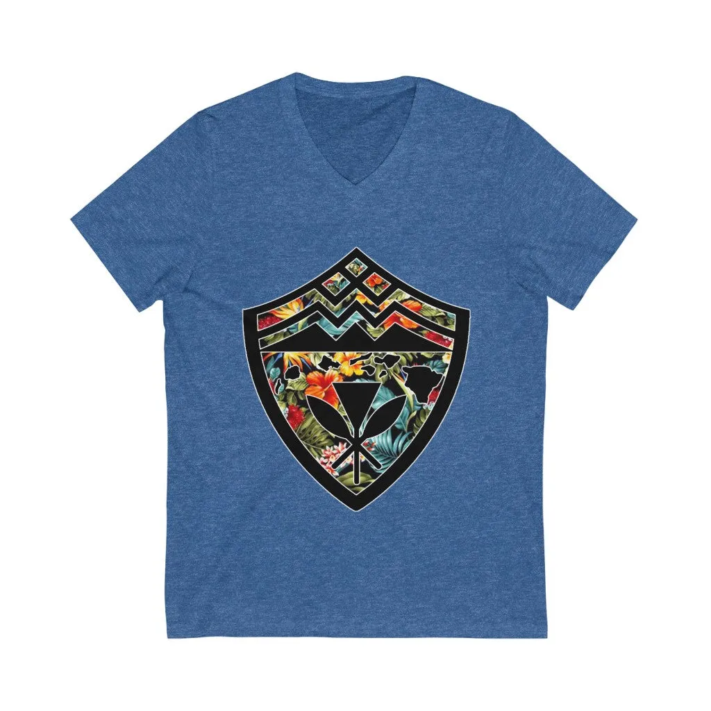Hawaii Floral Shield Jersey Short Sleeve V-Neck Tee