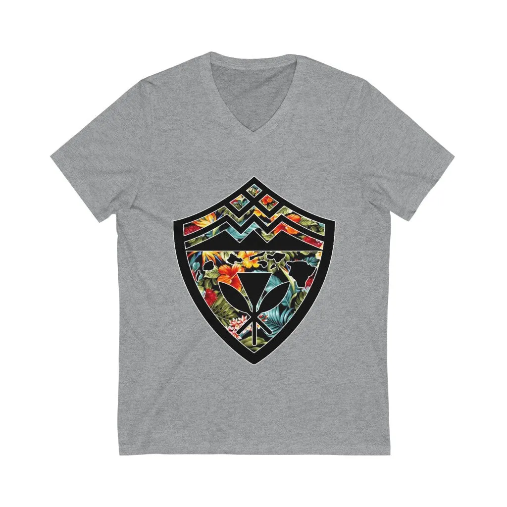 Hawaii Floral Shield Jersey Short Sleeve V-Neck Tee