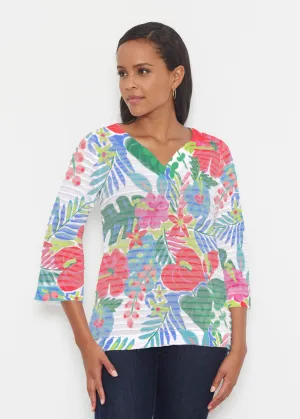 Hawaiian Fling (22141) ~ Banded 3/4 Bell-Sleeve V-Neck Tunic