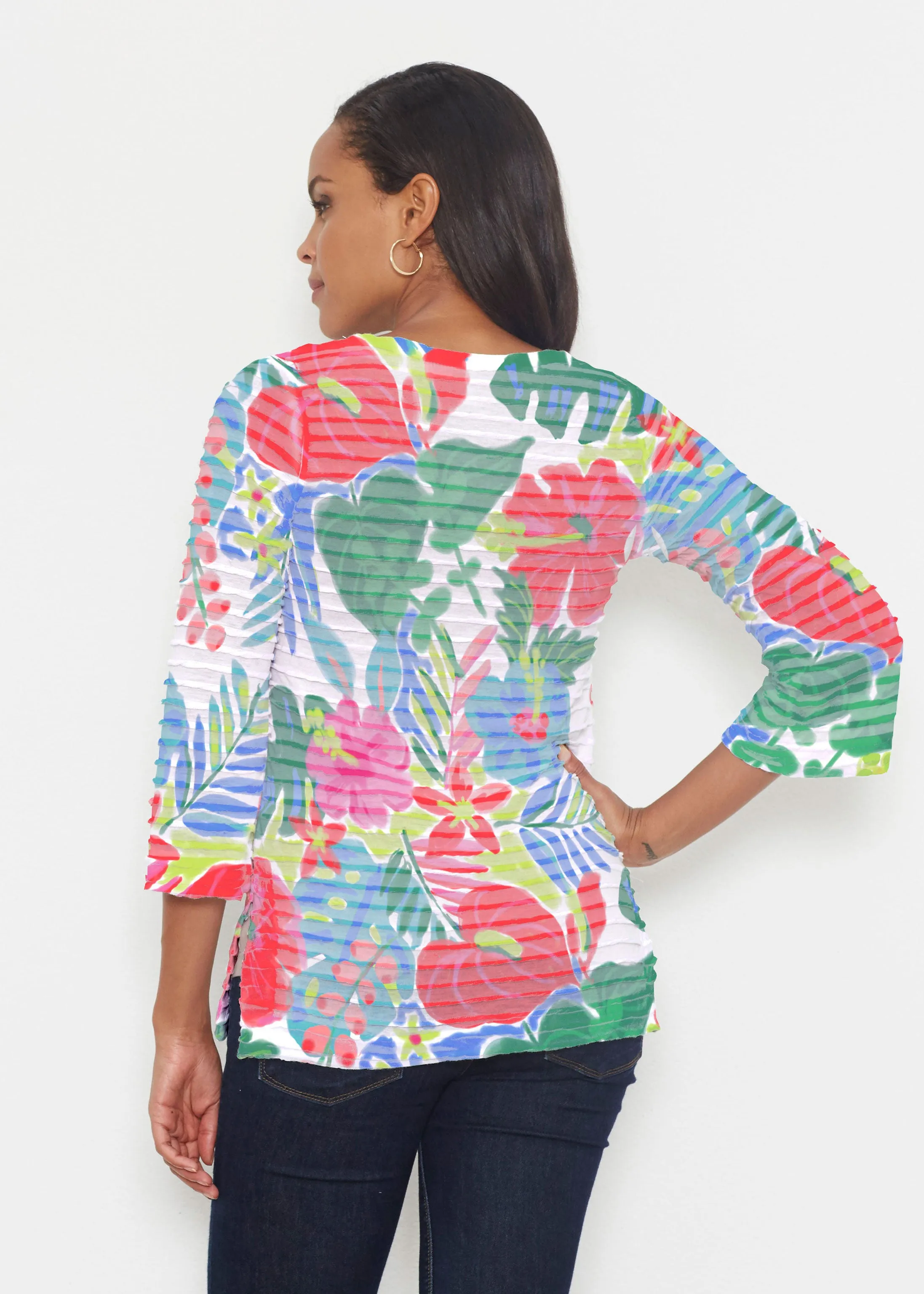 Hawaiian Fling (22141) ~ Banded 3/4 Bell-Sleeve V-Neck Tunic