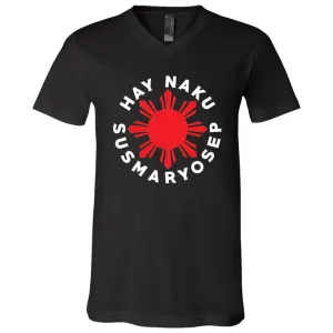 Hay Naku Susmaryosep Red Sun Unisex Jersey V-Neck T-Shirt
