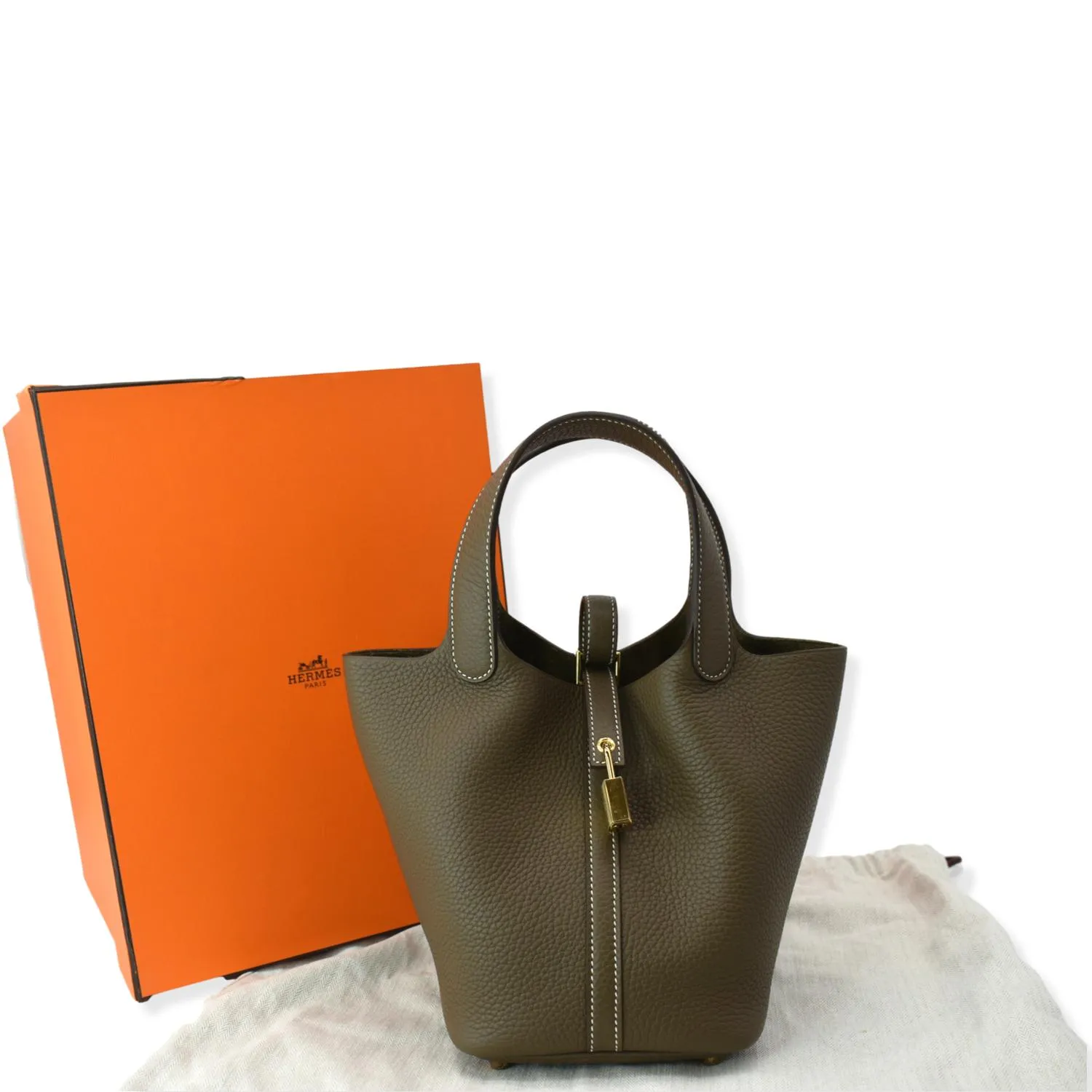 HERMES Picotin Lock 18 Taurillon Clemence Leather Tote Bag Taupe