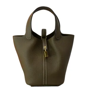 HERMES Picotin Lock 18 Taurillon Clemence Leather Tote Bag Taupe