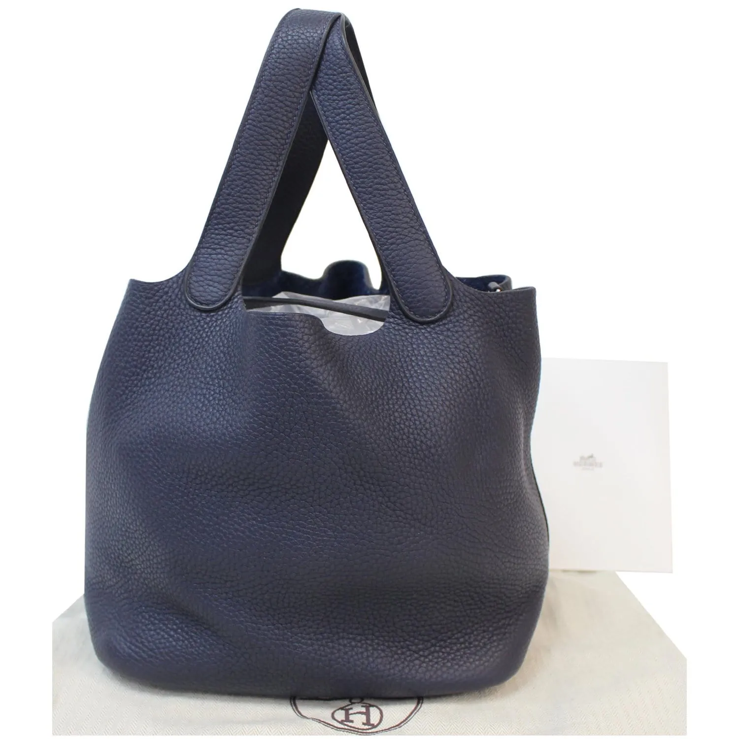 HERMES Picotin Lock 22 MM Taurillon Clemence Leather Tote Bag Blue