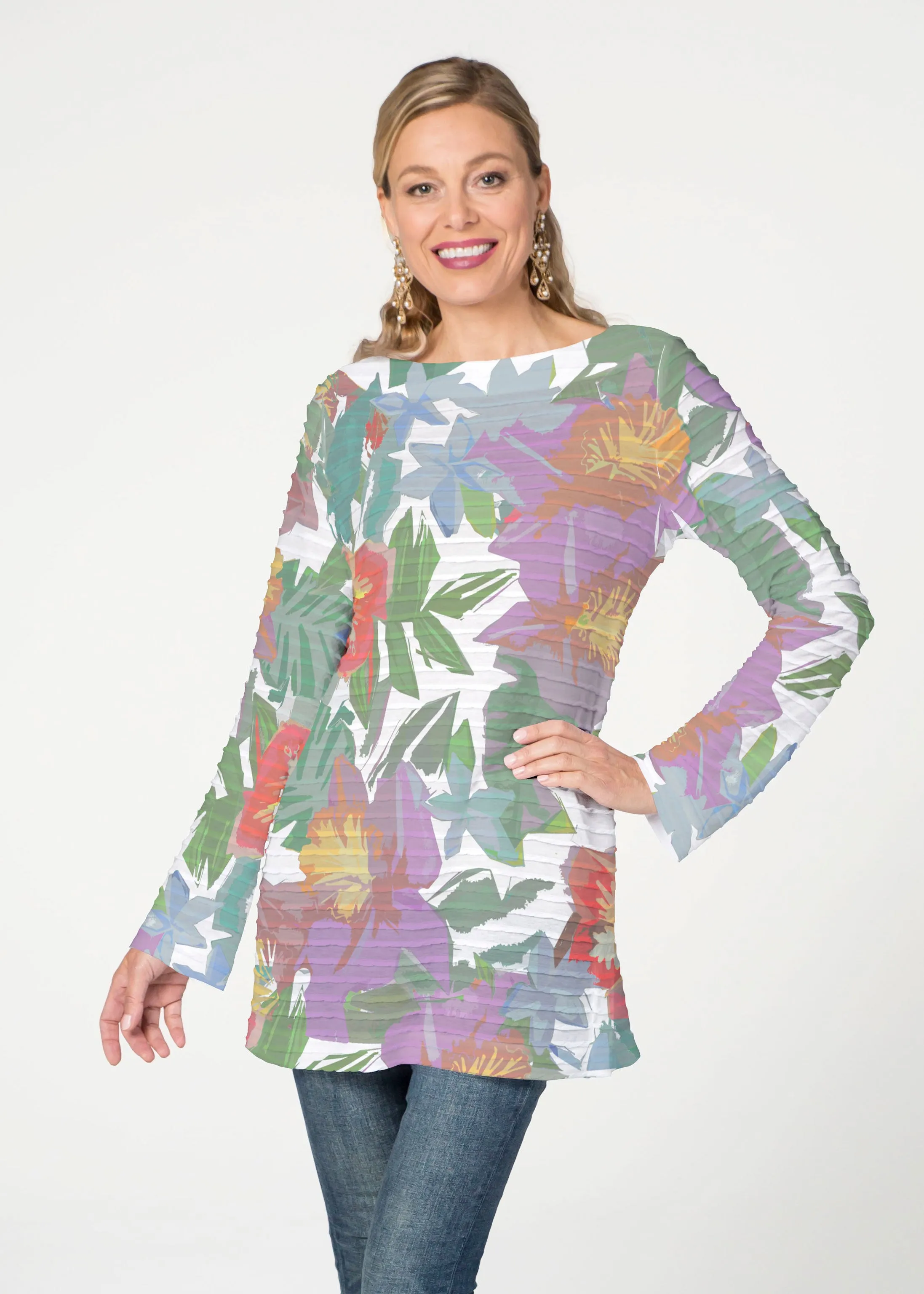 Hibiscus Island (19212) ~ Banded Boatneck Tunic