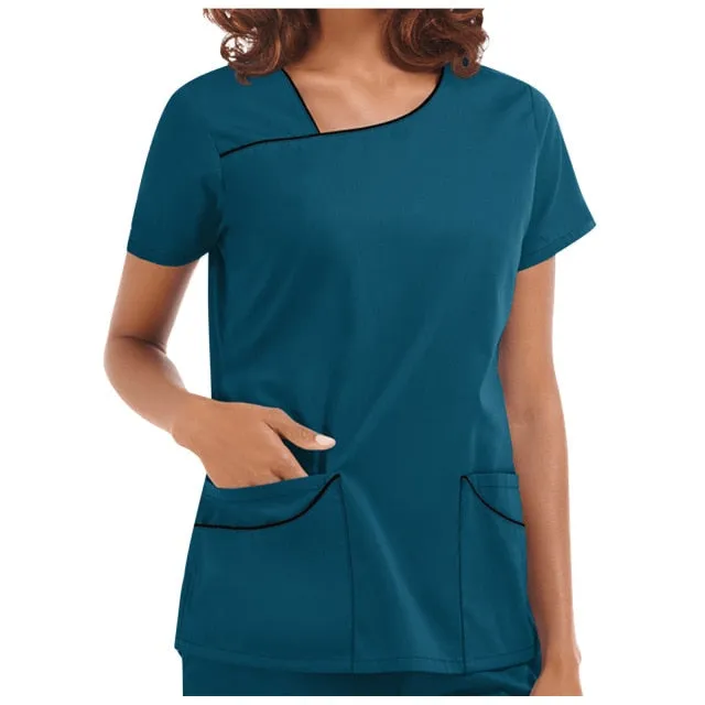 Hot Sales Women's nursing top Short Sleeve V-Neck Pocket Care Workers T-Shirt Tops Nursing Accessories uniformes clinicos mujer