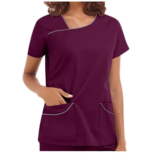 Hot Sales Women's nursing top Short Sleeve V-Neck Pocket Care Workers T-Shirt Tops Nursing Accessories uniformes clinicos mujer