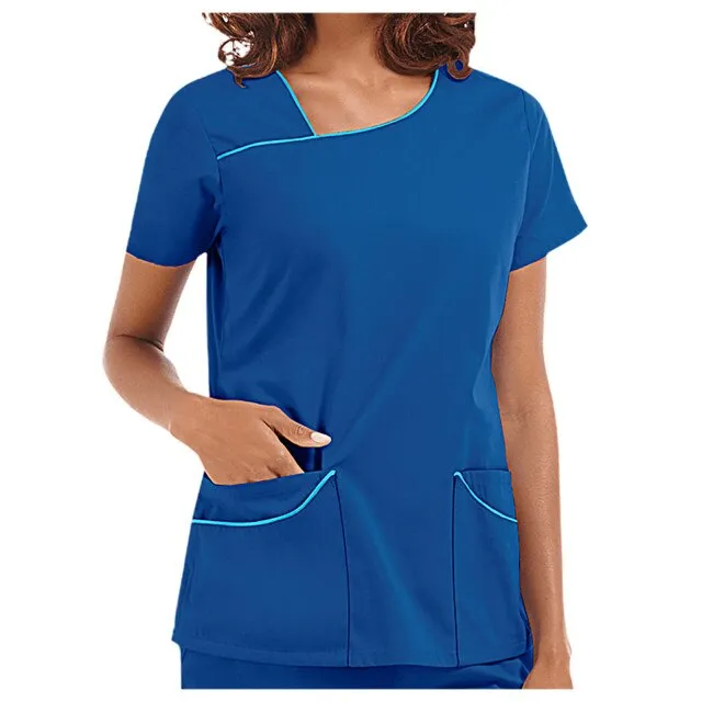 Hot Sales Women's nursing top Short Sleeve V-Neck Pocket Care Workers T-Shirt Tops Nursing Accessories uniformes clinicos mujer