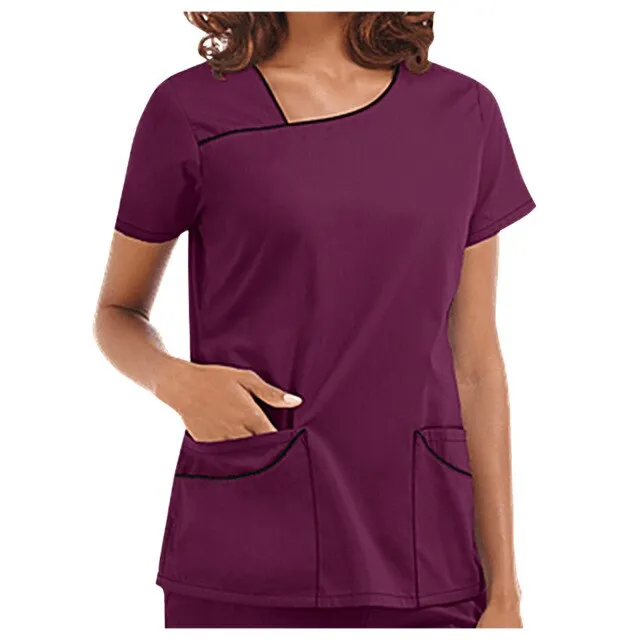 Hot Sales Women's nursing top Short Sleeve V-Neck Pocket Care Workers T-Shirt Tops Nursing Accessories uniformes clinicos mujer
