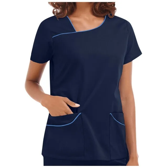 Hot Sales Women's nursing top Short Sleeve V-Neck Pocket Care Workers T-Shirt Tops Nursing Accessories uniformes clinicos mujer
