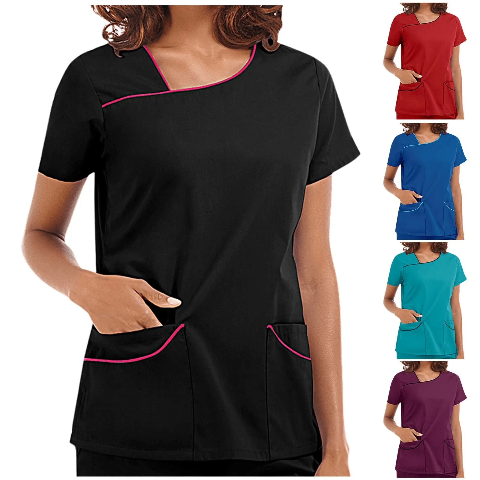 Hot Sales Women's nursing top Short Sleeve V-Neck Pocket Care Workers T-Shirt Tops Nursing Accessories uniformes clinicos mujer