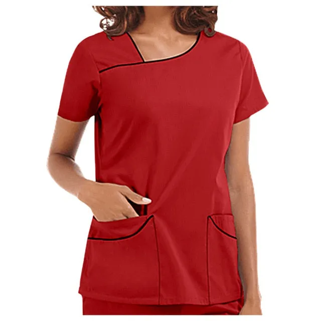 Hot Sales Women's nursing top Short Sleeve V-Neck Pocket Care Workers T-Shirt Tops Nursing Accessories uniformes clinicos mujer