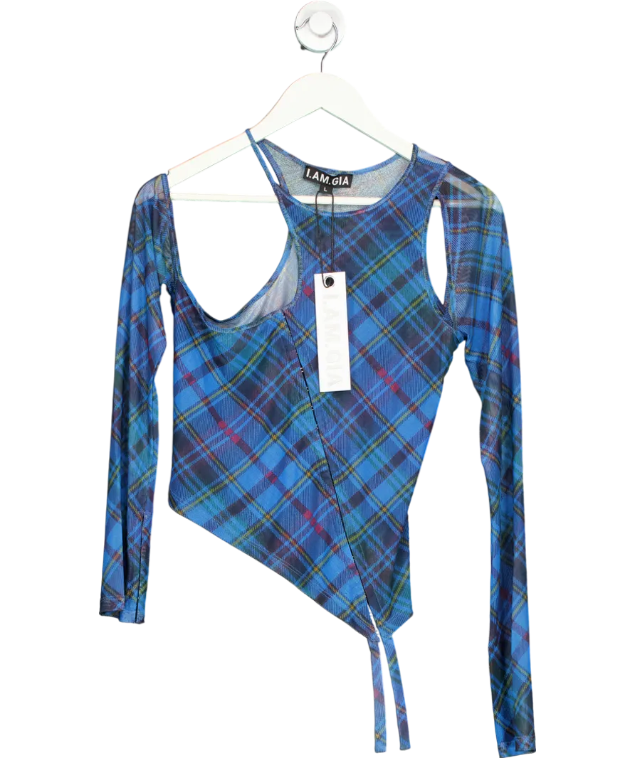 I AM GIA Blue Anafer Plaid Top UK L