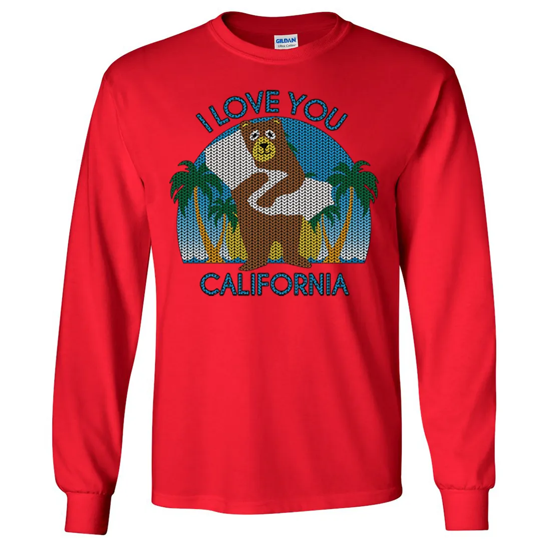 I Love You CA Knit Style Bear Long Sleeve Shirt