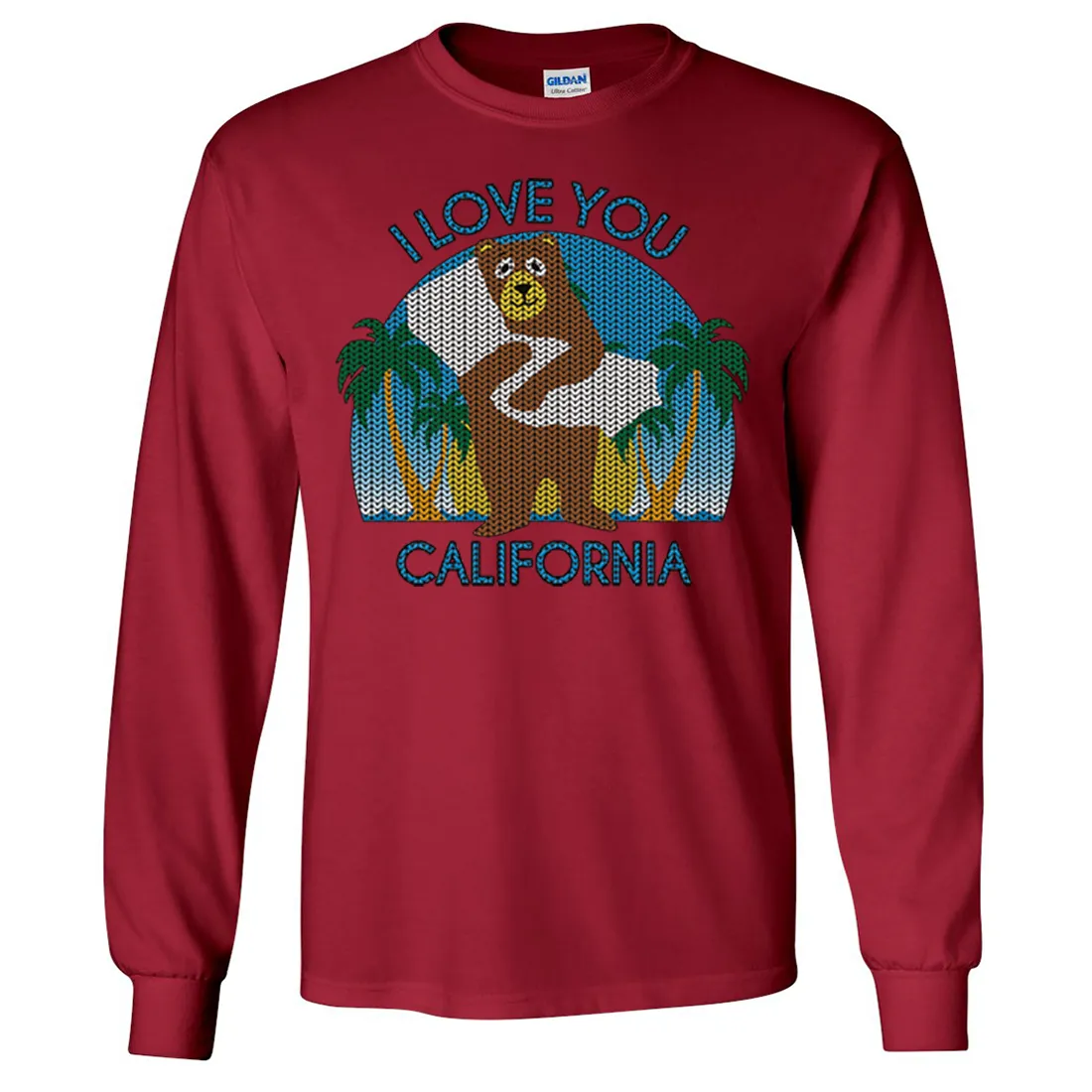 I Love You CA Knit Style Bear Long Sleeve Shirt