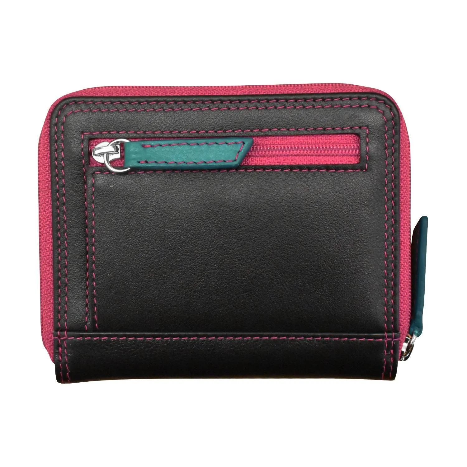 ILI New York RFID Small Multi Color Zip Wallet - Black Brights
