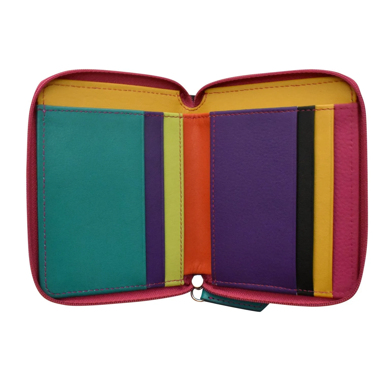 ILI New York RFID Small Multi Color Zip Wallet - Black Brights
