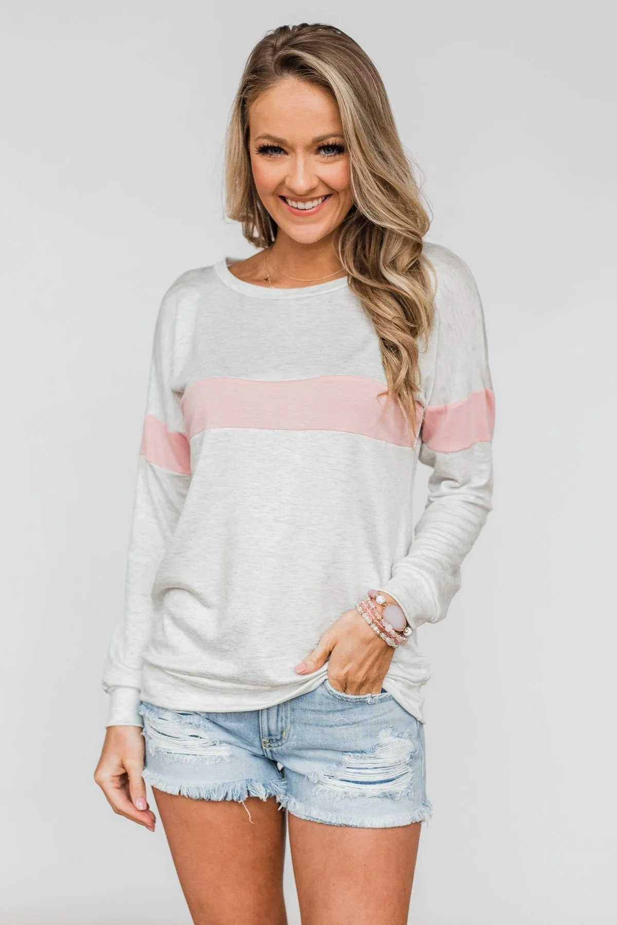 Including You & Me Long Sleeve Top- Pink