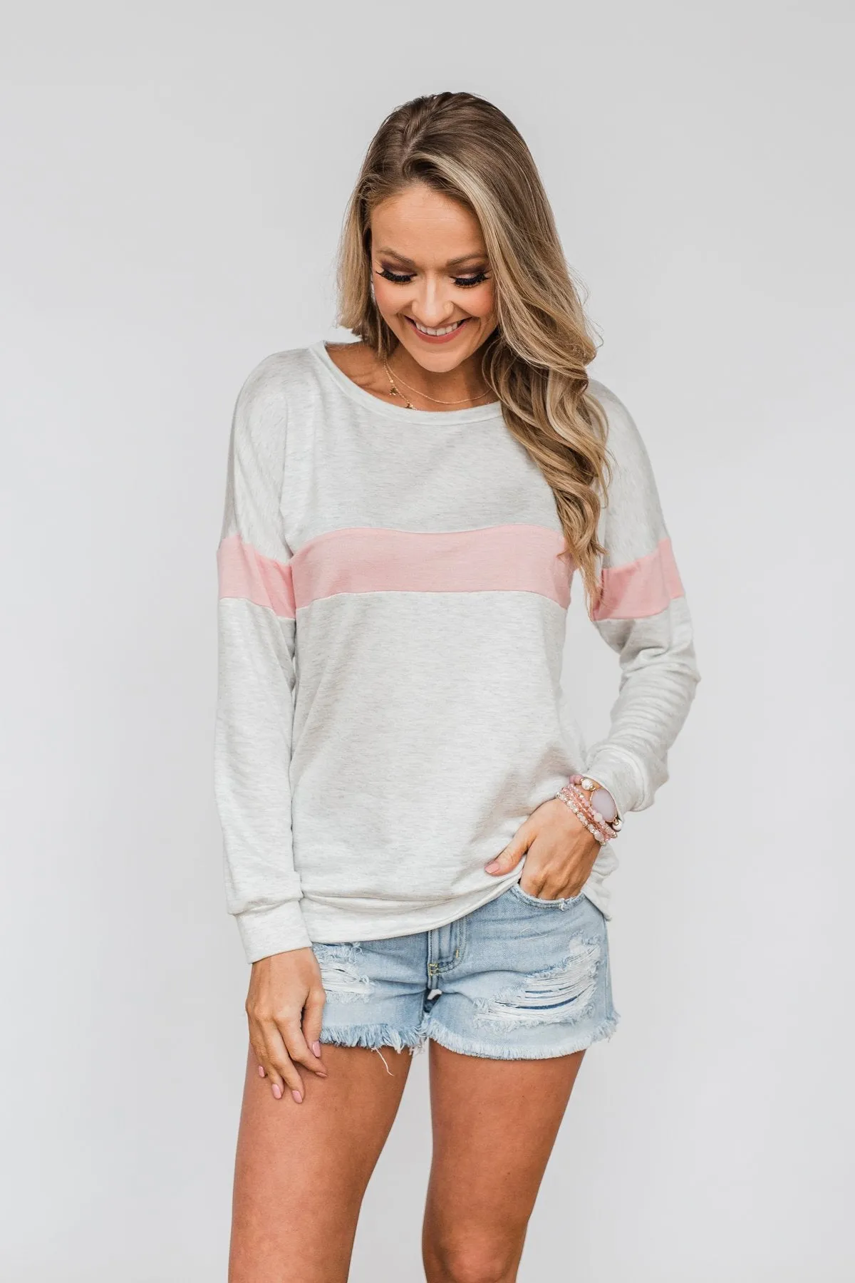 Including You & Me Long Sleeve Top- Pink